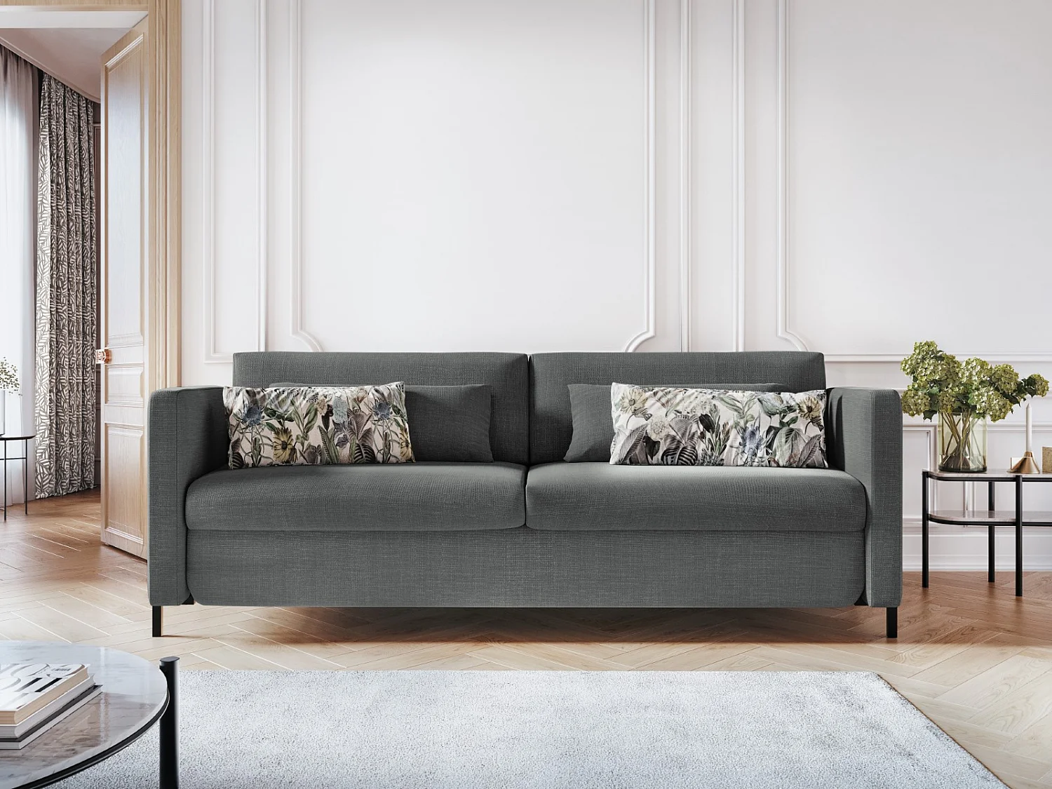 CXL by Christian Lacroix - Canapé convertible "Yanis" 3 places en tissu structurel gris - 202x102x80cm