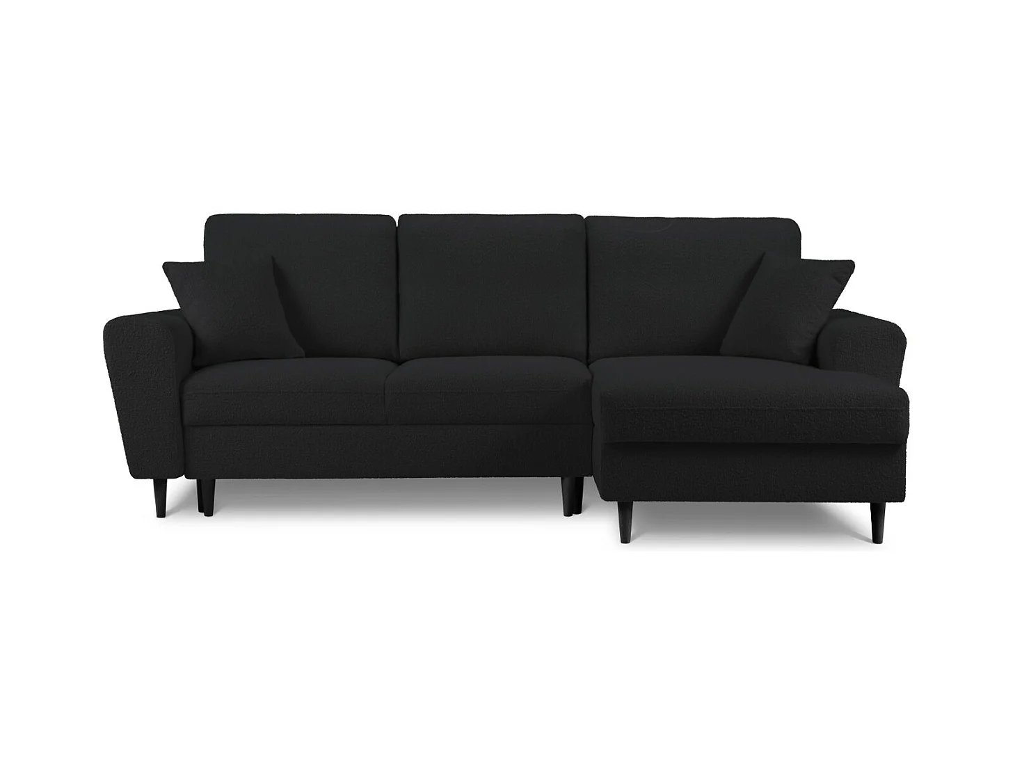 Cosmopolitan Design - Converteerbare hoekbank rechts met opbergdoos "Kyoto" 4 zitplaatsen, Boucle, Zwart - 241x145x88cm