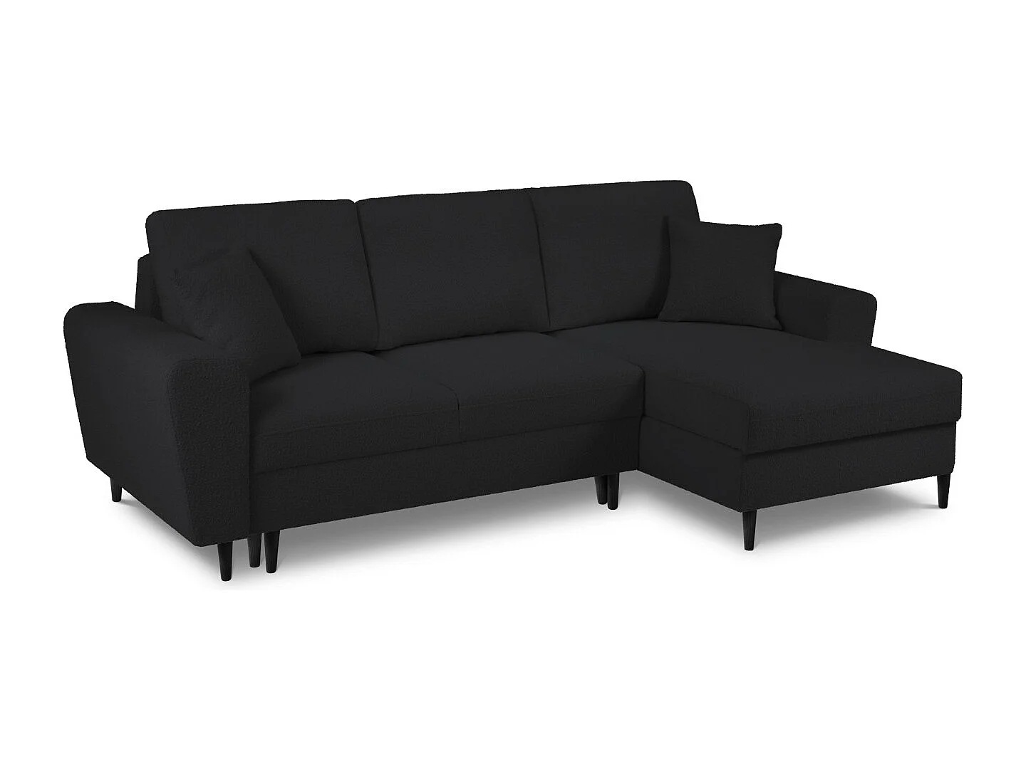 Cosmopolitan Design - Canapé d'angle droit convertible avec coffre de rangement "Kyoto" 4 places en bouclé noir - 241x145x88cm