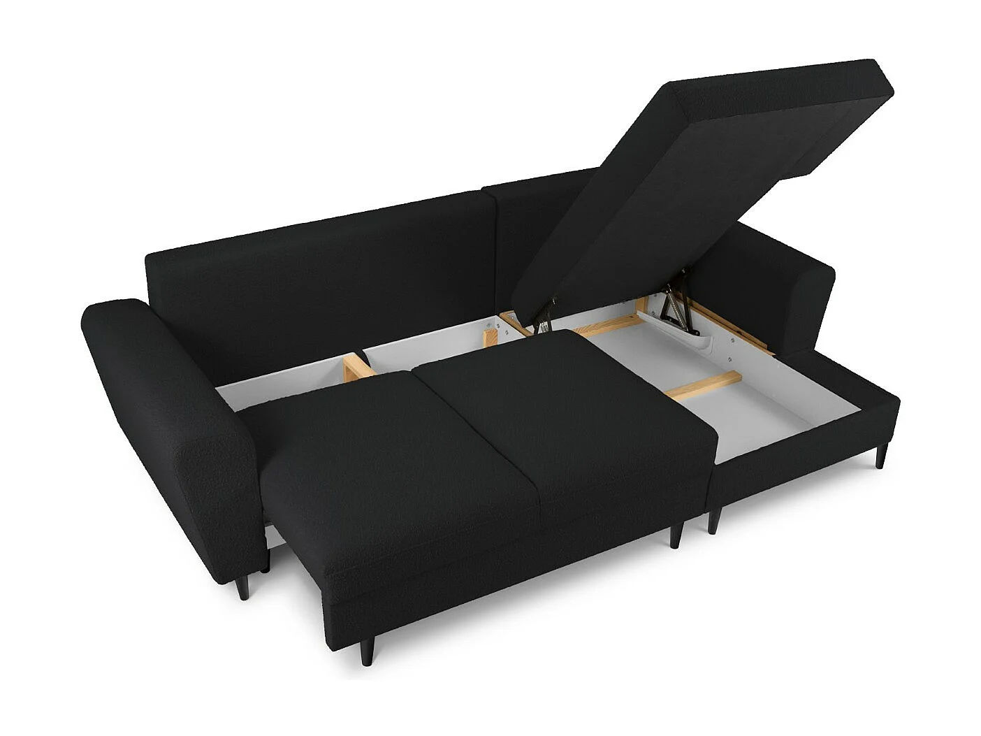 Cosmopolitan Design - Canapé d'angle droit convertible avec coffre de rangement "Kyoto" 4 places en bouclé noir - 241x145x88cm