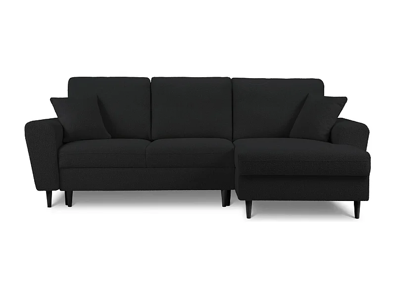 Cosmopolitan Design - 4-Sitzer ausklappbares Ecksofa rechts mit Container "Kyoto" aus Boucle schwarz - 241x145x88cm