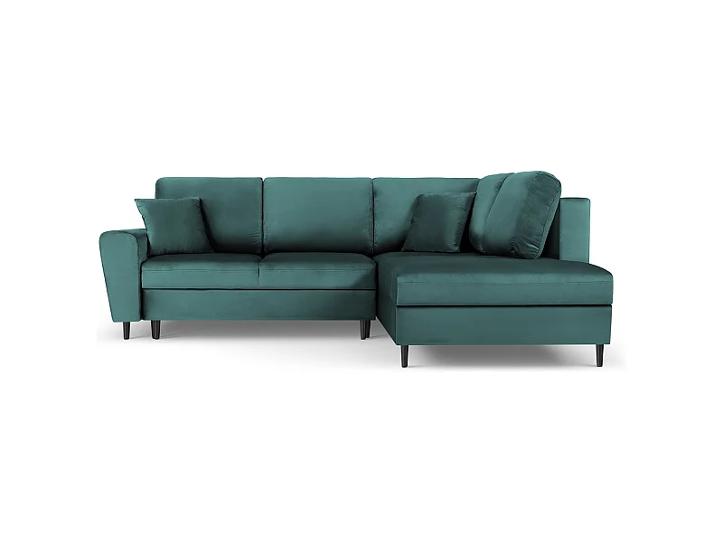 Cosmopolitan Design - Sofá convertível de canto direito com caixa de arrumação "Kyoto" 5 lugares em veludo petróleo - 243x194x88cm