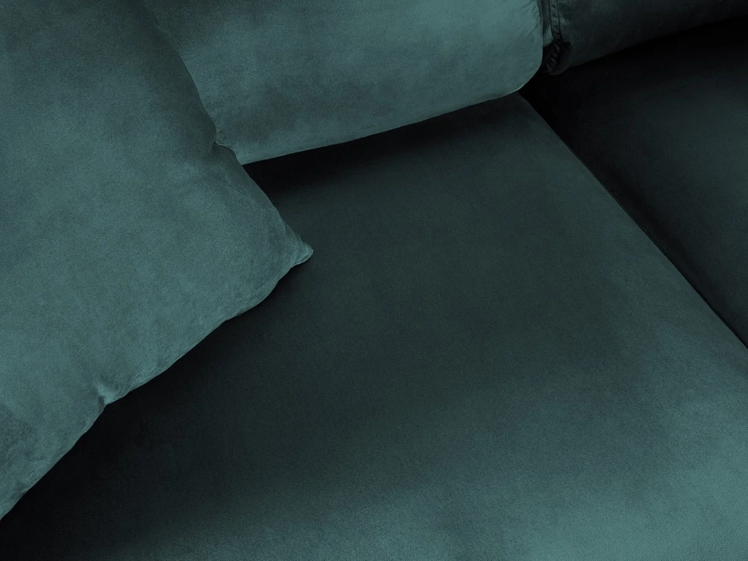 Cosmopolitan Design - 5-Sitzer ausklappbares Ecksofa rechts mit Container "Kyoto" aus Samt petrol - 243x194x88cm