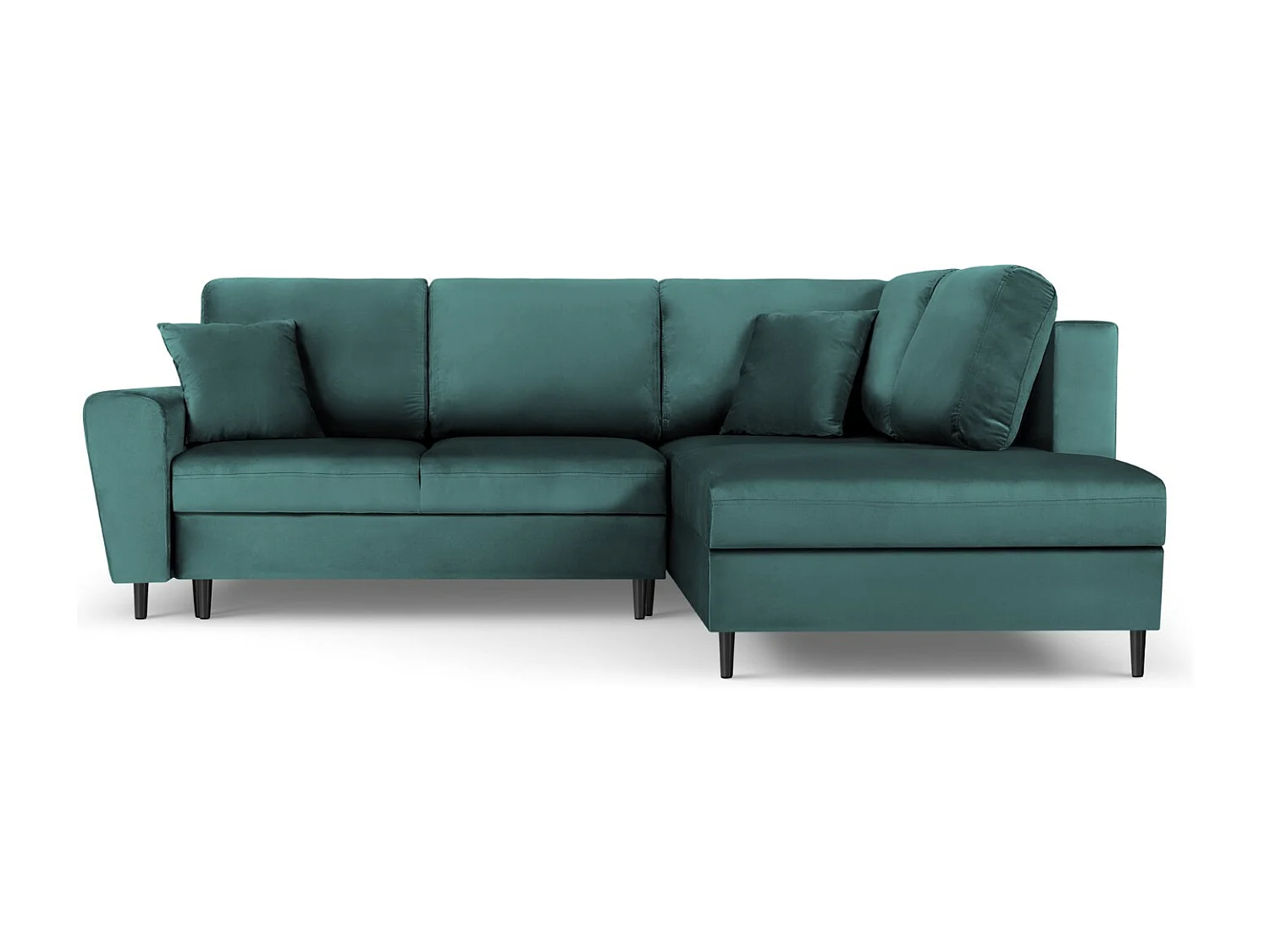 Cosmopolitan Design - Narożnik prawy rozkładany ze schowkiem, "Kyoto" 5 miejsc welur, petrol - 243x194x88cm