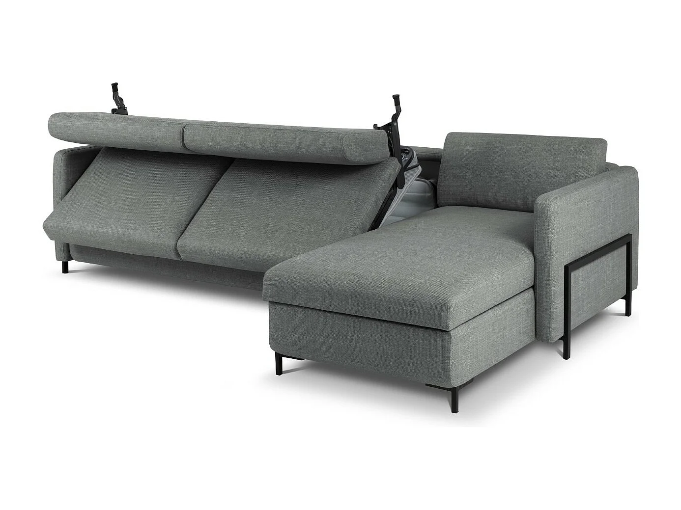 CXL by Christian Lacroix - Canapé d'angle droit convertible avec coffre de rangement "Yanis" 5 places en tissu structurel gris - 280x170x80cm