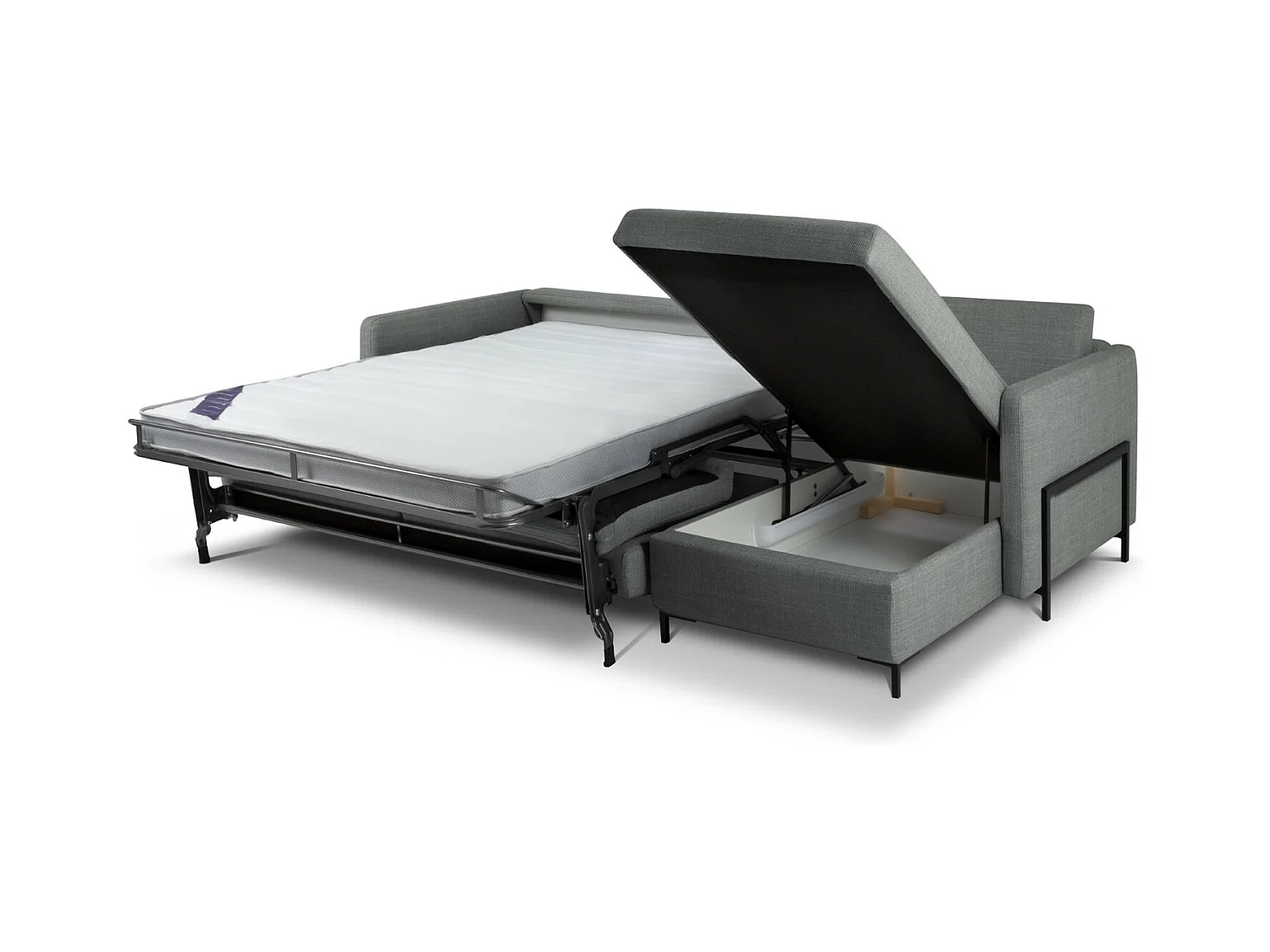 CXL by Christian Lacroix - Canapé d'angle droit convertible avec coffre de rangement "Yanis" 5 places en tissu structurel gris - 280x170x80cm