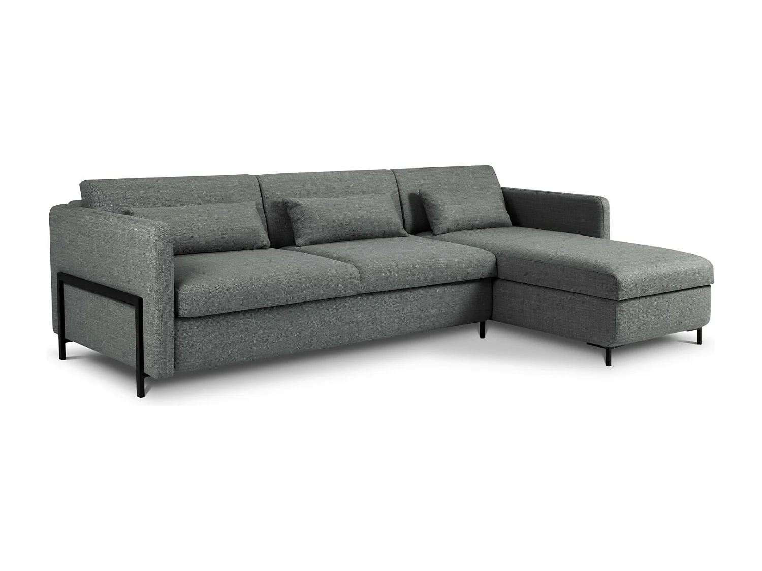 CXL by Christian Lacroix - Canapé d'angle droit convertible avec coffre de rangement "Yanis" 5 places en tissu structurel gris - 280x170x80cm