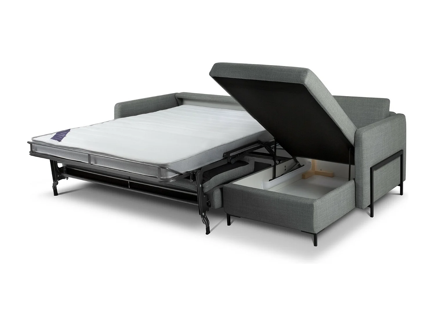 CXL by Christian Lacroix - Canapé d'angle droit convertible avec coffre de rangement "Yanis" 5 places en tissu structurel gris - 280x170x80cm