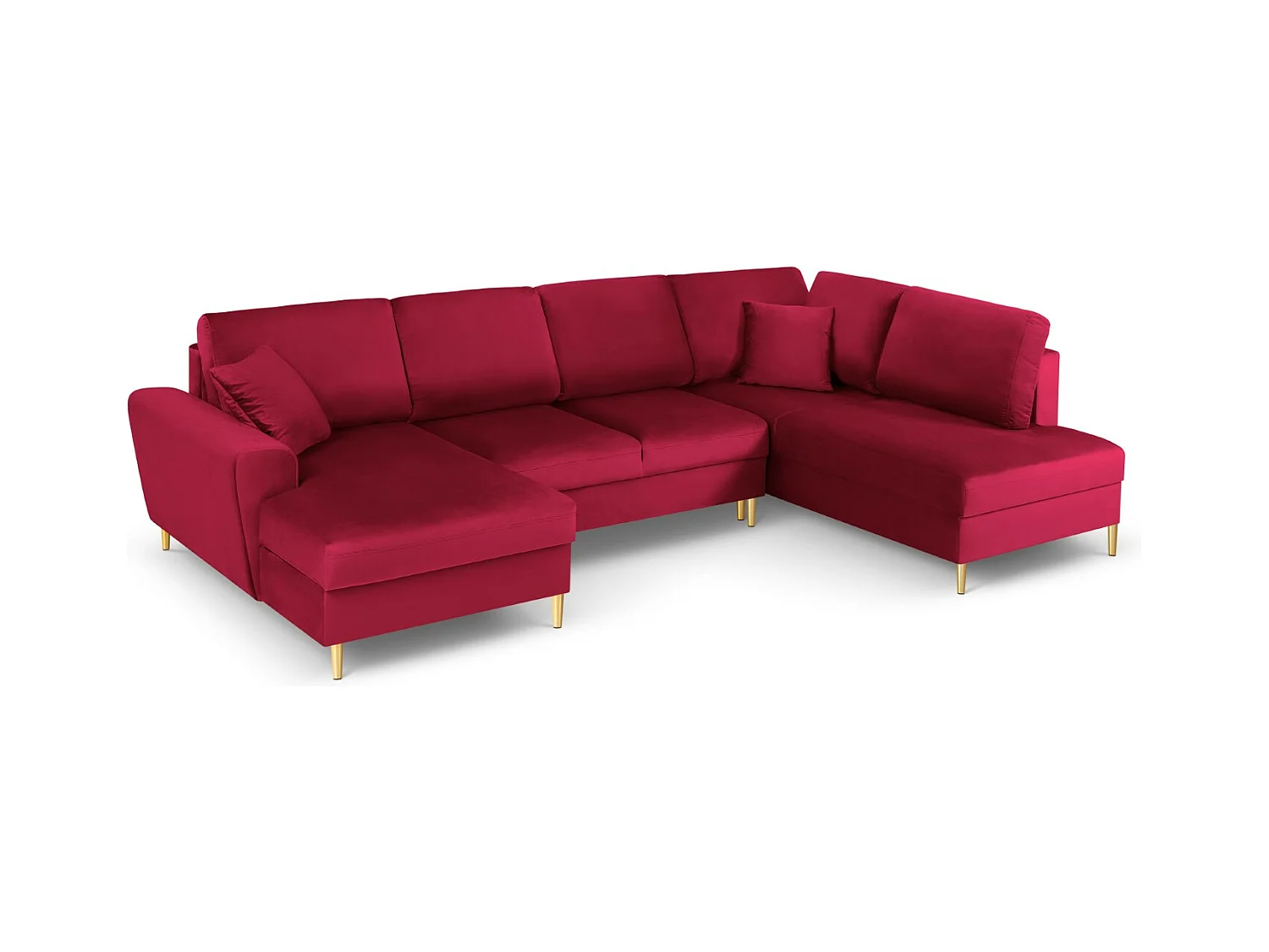 Cosmopolitan Design - Canapé droit panoramique convertible avec coffre de rangement "Kyoto" 7 places en velours rouge - 313x194x88cm