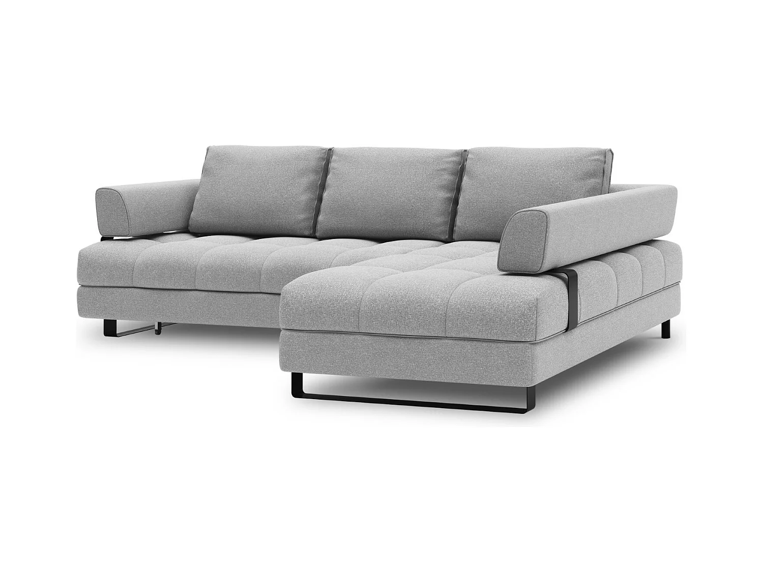 Cosmopolitan Design - 5-Sitzer ausklappbares Ecksofa rechts mit Container "Clinton" aus strukturiertem Stoff grau - 272x173x89cm