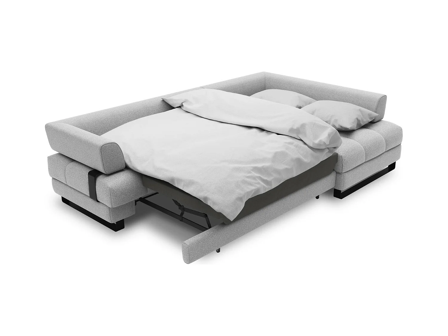 Cosmopolitan Design - 5-Sitzer ausklappbares Ecksofa rechts mit Container "Clinton" aus strukturiertem Stoff grau - 272x173x89cm