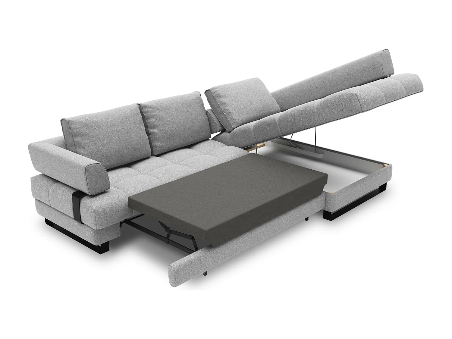 Cosmopolitan Design - 5-Sitzer ausklappbares Ecksofa rechts mit Container "Clinton" aus strukturiertem Stoff grau - 272x173x89cm