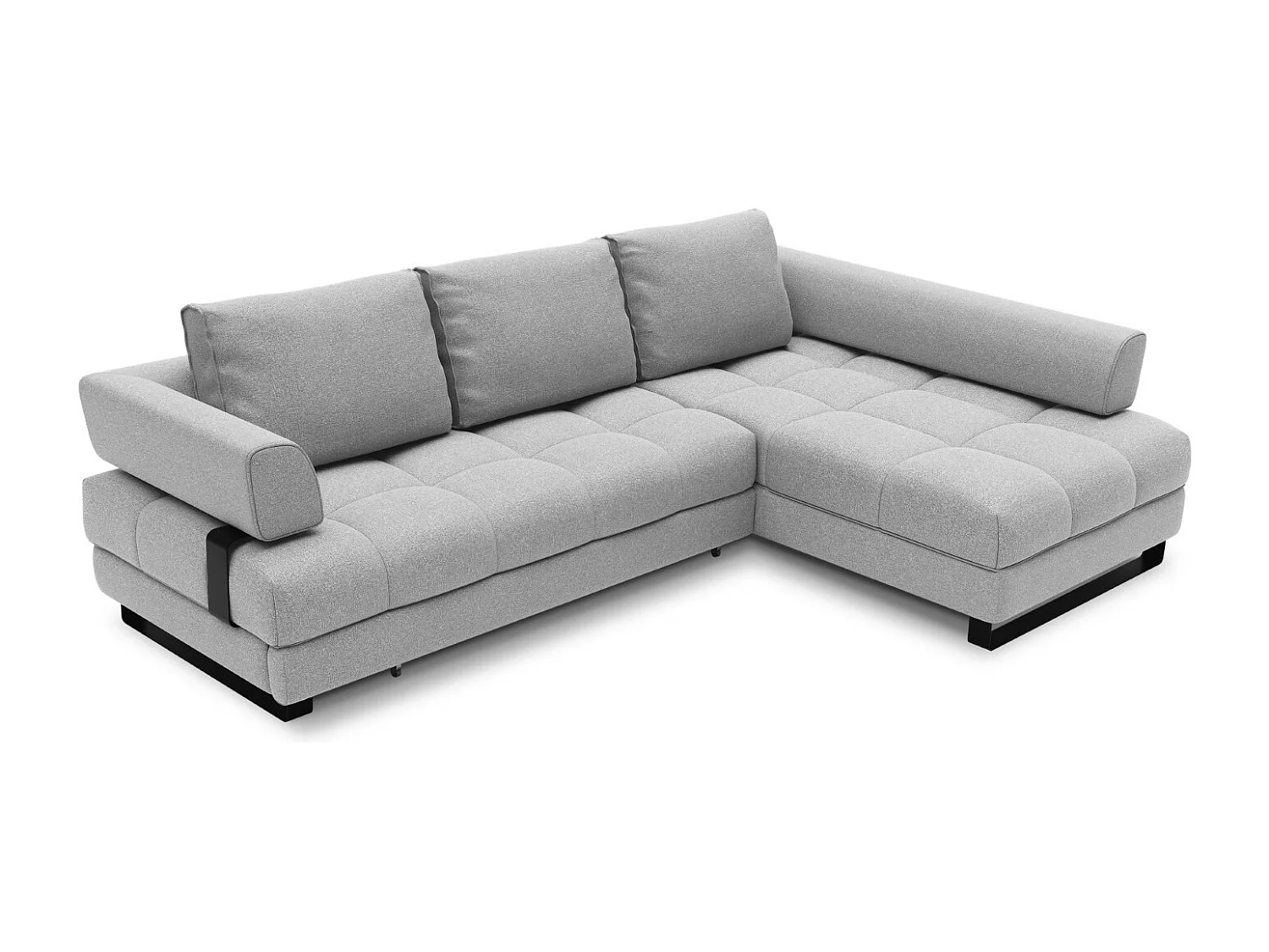 Cosmopolitan Design - 5-Sitzer ausklappbares Ecksofa rechts mit Container "Clinton" aus strukturiertem Stoff grau - 272x173x89cm