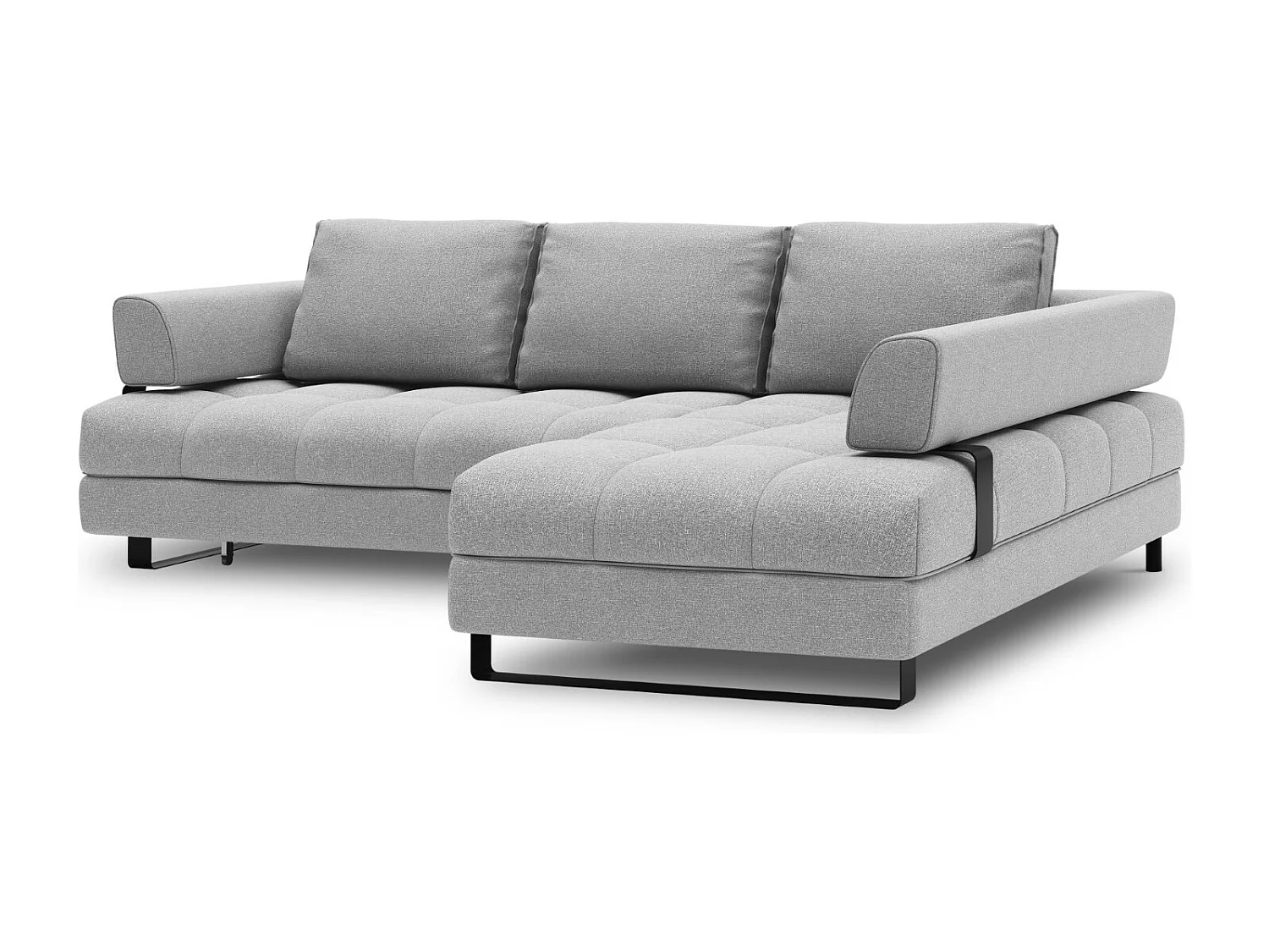 Cosmopolitan Design - 5-Sitzer ausklappbares Ecksofa rechts mit Container "Clinton" aus strukturiertem Stoff grau - 272x173x89cm
