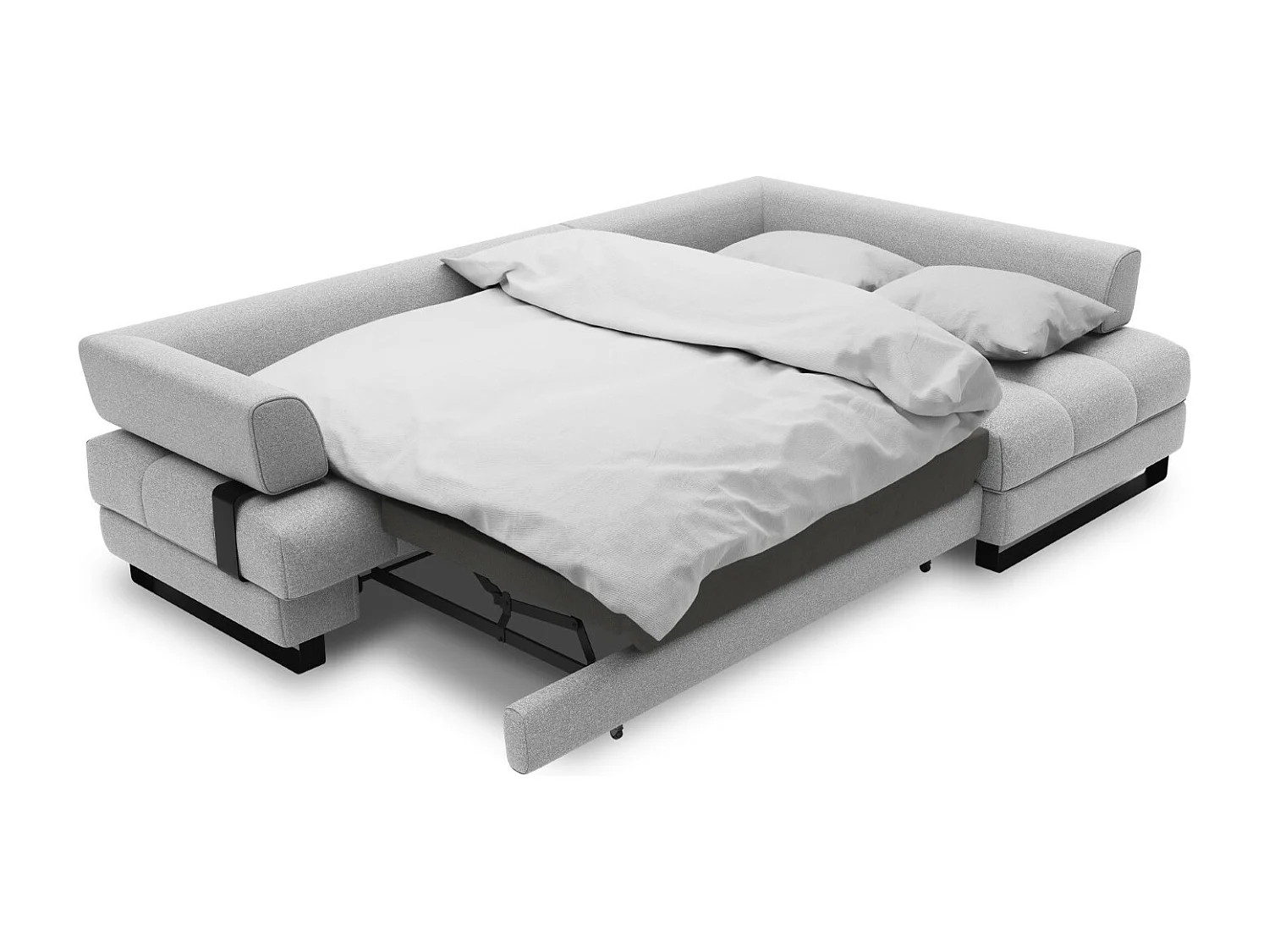 Cosmopolitan Design - 5-Sitzer ausklappbares Ecksofa rechts mit Container "Clinton" aus strukturiertem Stoff grau - 272x173x89cm