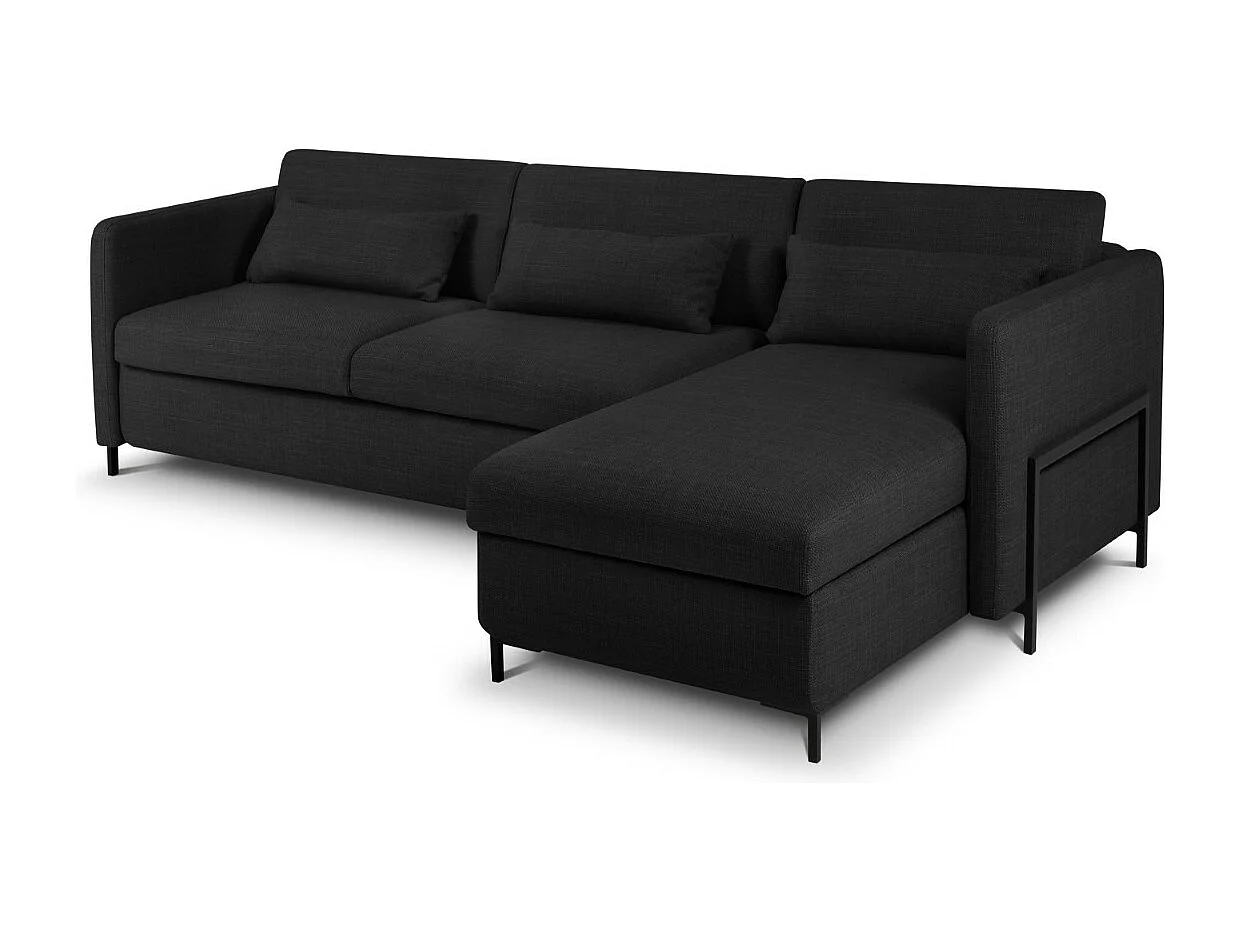 CXL by Christian Lacroix - Canapé d'angle droit convertible avec coffre de rangement "Yanis" 4 places en tissu structurel gris foncé - 260x170x80cm