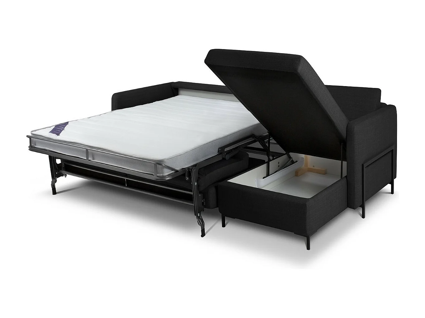 CXL by Christian Lacroix - Canapé d'angle droit convertible avec coffre de rangement "Yanis" 4 places en tissu structurel gris foncé - 260x170x80cm