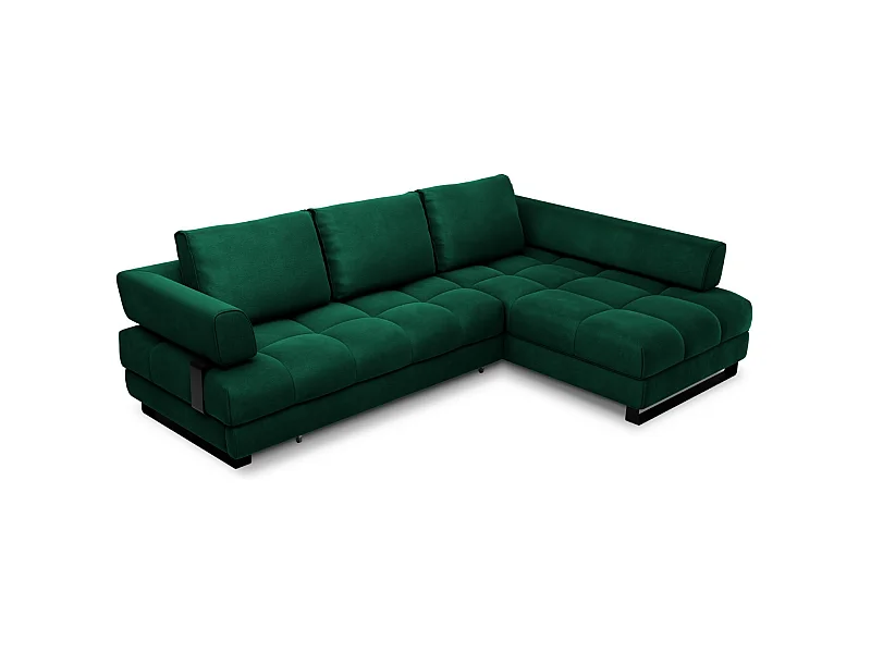 Cosmopolitan Design - Sofá convertível de canto direito com caixa de arrumação "Clinton" 5 lugares em veludo verde garrafa - 272x173x89cm