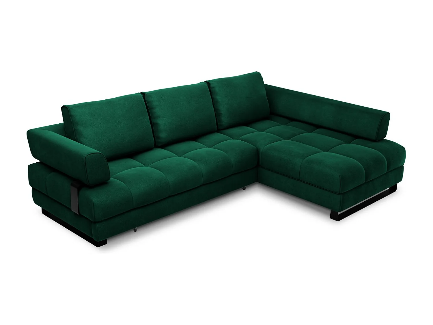 Cosmopolitan Design - Canapé d'angle droit convertible avec coffre de rangement "Clinton" 5 places en velours vert bouteille - 272x173x89cm