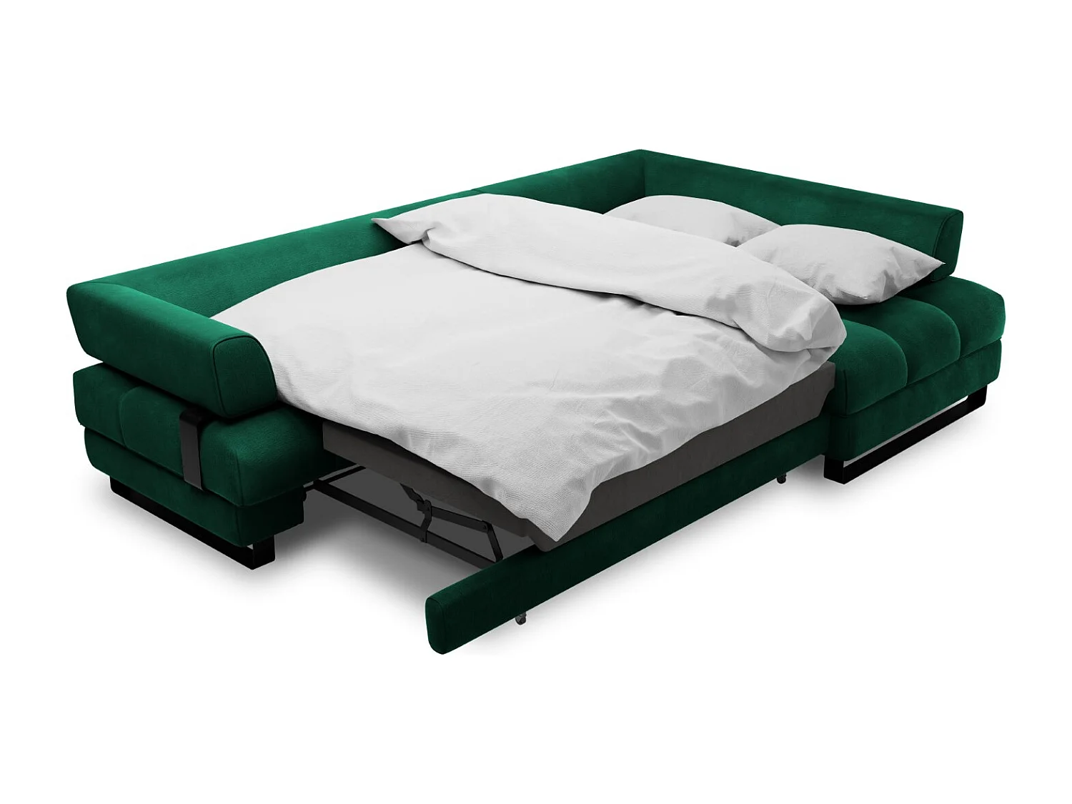 Cosmopolitan Design - Canapé d'angle droit convertible avec coffre de rangement "Clinton" 5 places en velours vert bouteille - 272x173x89cm