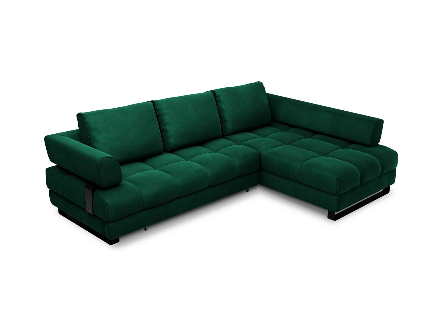 Cosmopolitan Design - Converteerbare hoekbank rechts met opbergdoos "Clinton" 5 zitplaatsen, Flueel, Flessengroen - 272x173x89cm