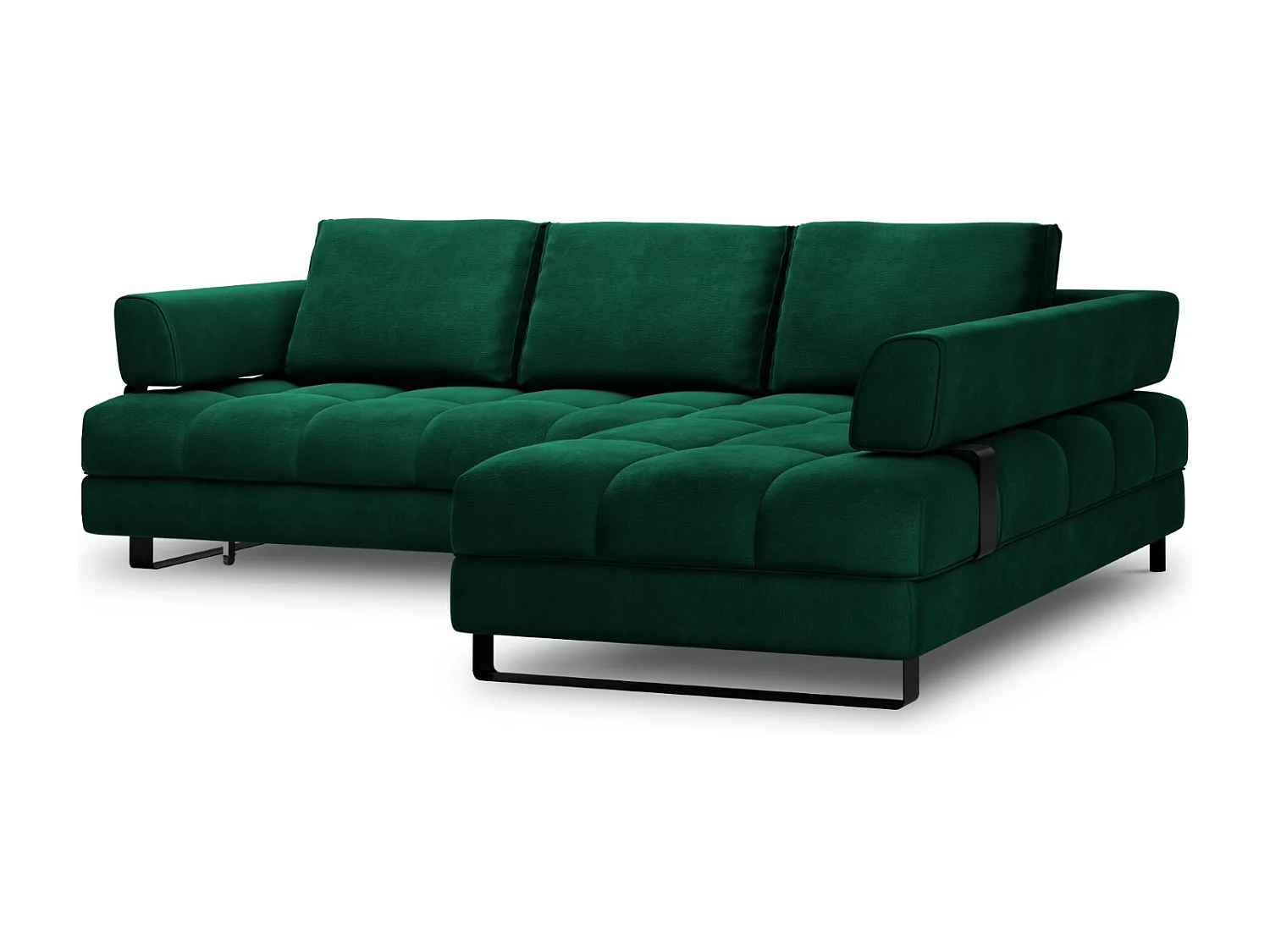 Cosmopolitan Design - Converteerbare hoekbank rechts met opbergdoos "Clinton" 5 zitplaatsen, Flueel, Flessengroen - 272x173x89cm