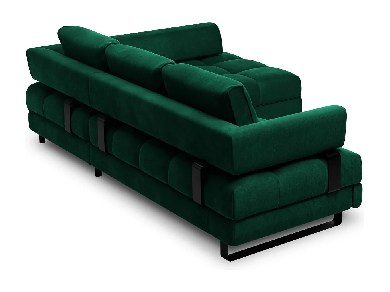 Cosmopolitan Design - Converteerbare hoekbank rechts met opbergdoos "Clinton" 5 zitplaatsen, Flueel, Flessengroen - 272x173x89cm