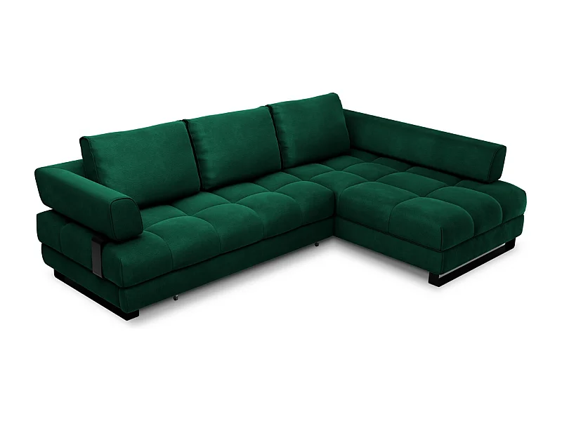 Cosmopolitan Design - Canapé d'angle droit convertible avec coffre de rangement "Clinton" 5 places en velours vert bouteille - 272x173x89cm