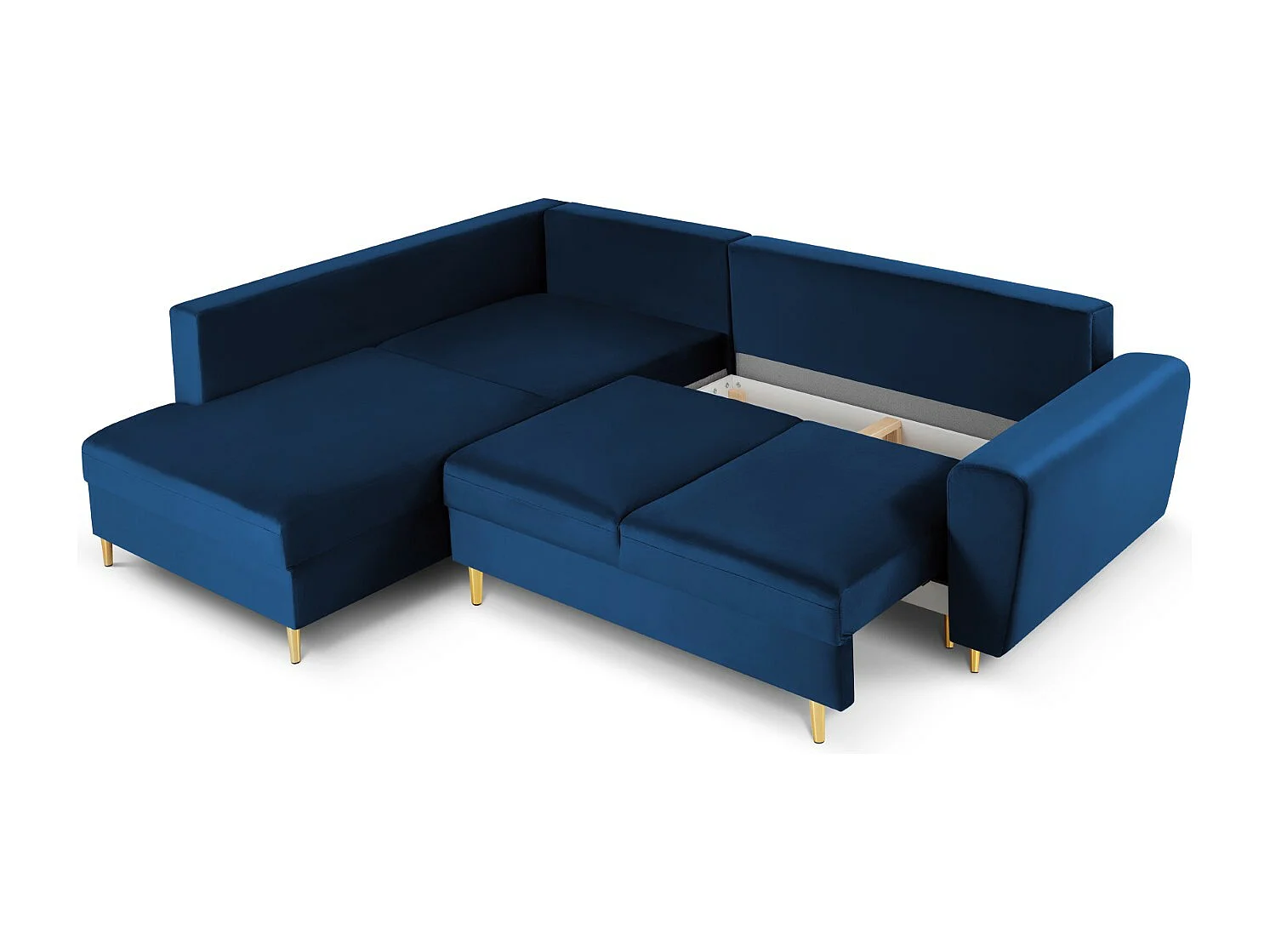 Cosmopolitan Design - Canapé d'angle gauche convertible avec coffre de rangement "Kyoto" 5 places en velours bleu roi - 243x194x88cm