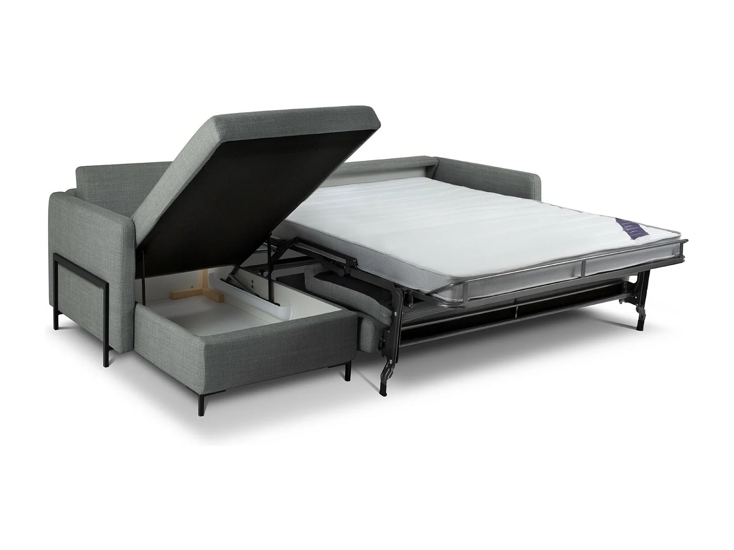 CXL by Christian Lacroix - Divano convertibile angolare sinistro con contenitore "Yanis" 5 posti in tessuto strutturato grigio - 280x170x80cm