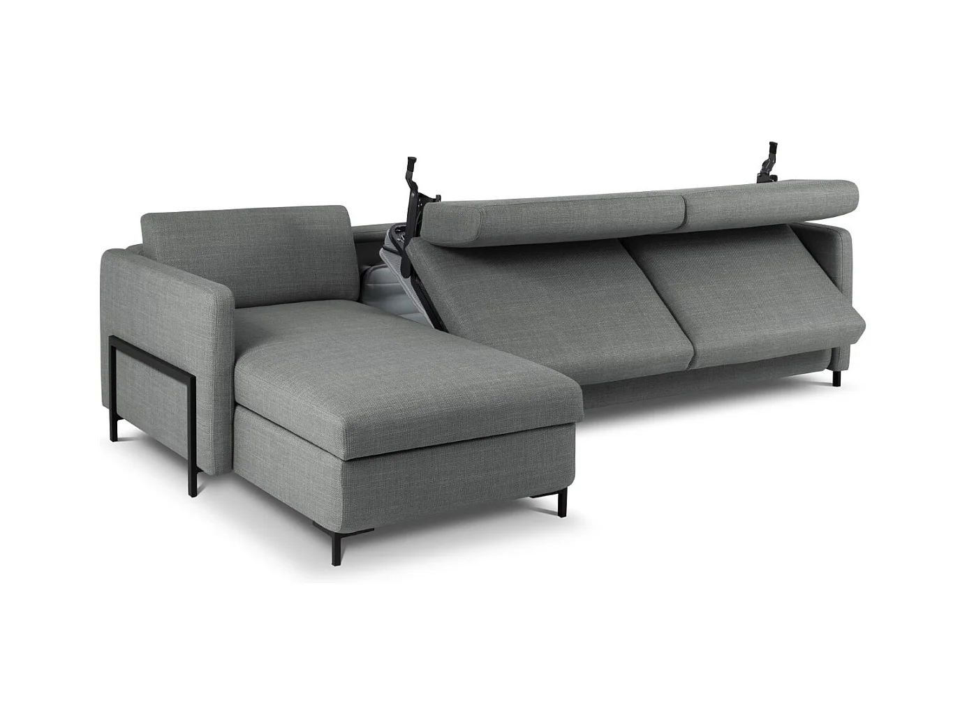 CXL by Christian Lacroix - Canapé d'angle gauche convertible avec coffre de rangement "Yanis" 5 places en tissu structurel gris - 280x170x80cm