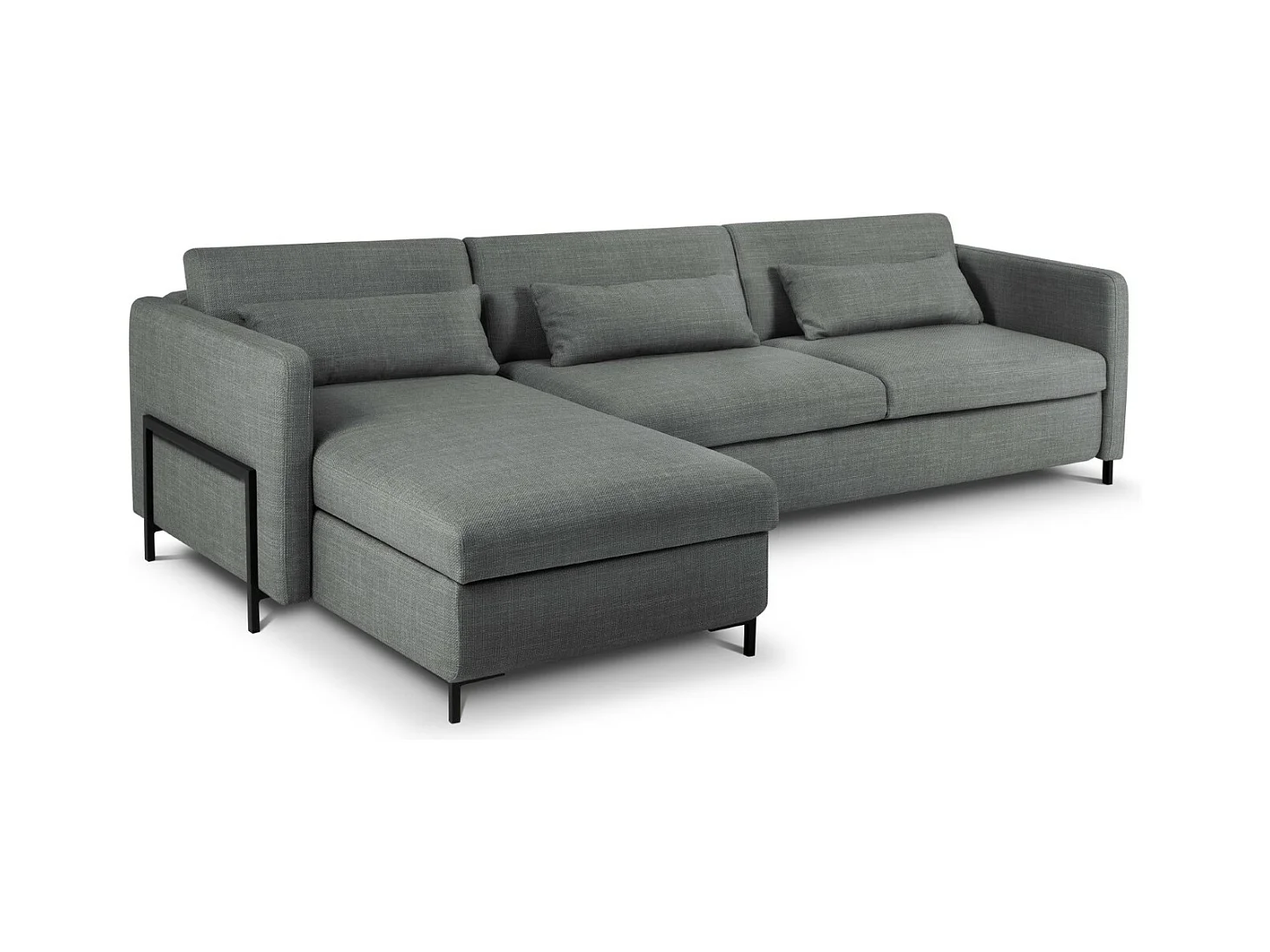 CXL by Christian Lacroix - Canapé d'angle gauche convertible avec coffre de rangement "Yanis" 5 places en tissu structurel gris - 280x170x80cm