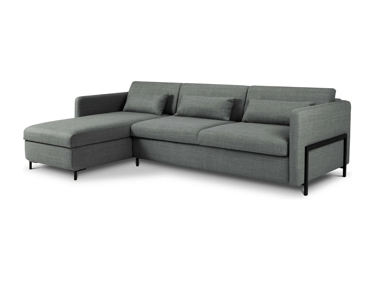 CXL by Christian Lacroix - Canapé d'angle gauche convertible avec coffre de rangement "Yanis" 5 places en tissu structurel gris - 280x170x80cm