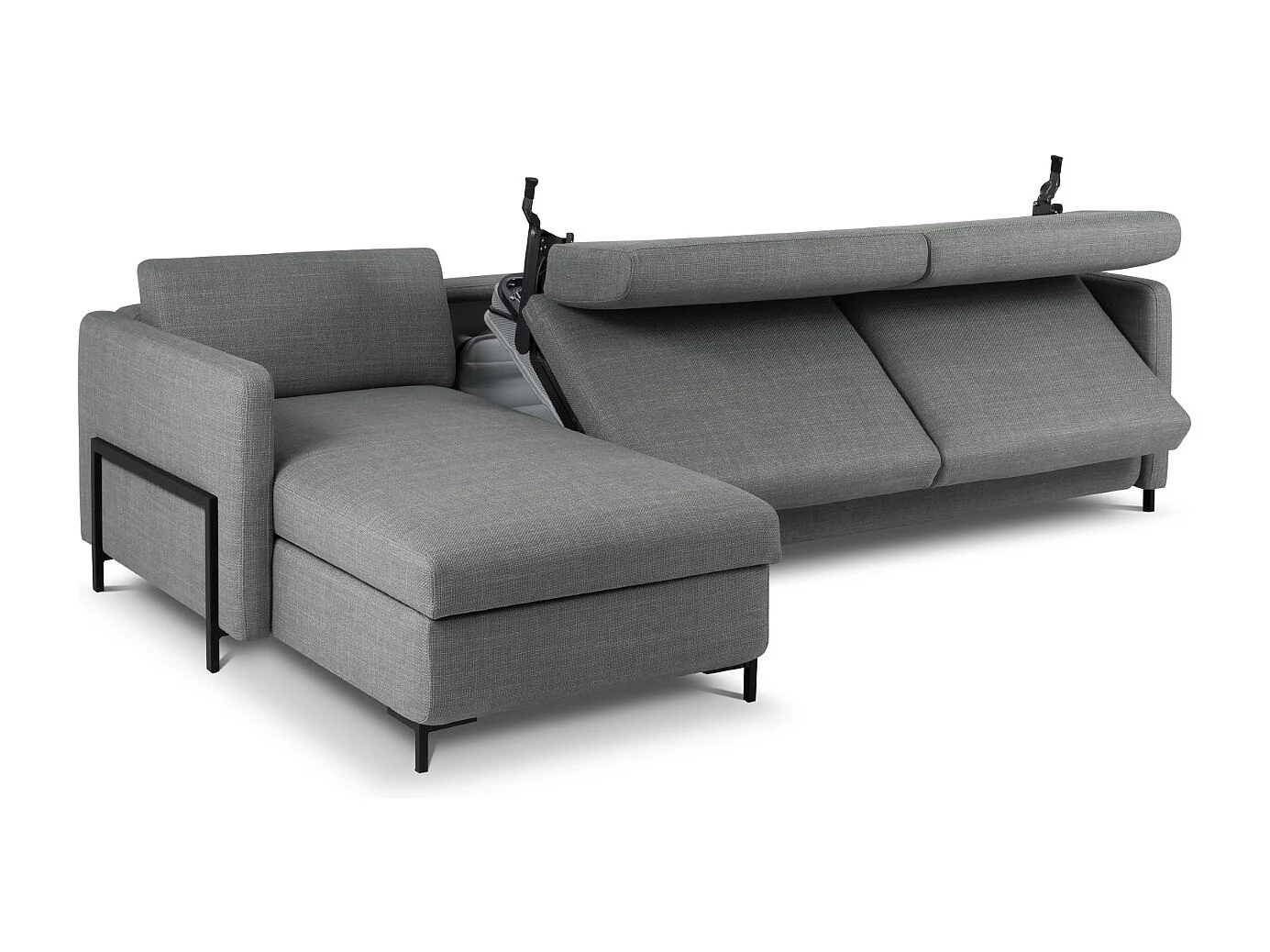 CXL by Christian Lacroix - Canapé d'angle gauche convertible avec coffre de rangement "Yanis" 5 places en tissu structurel gris - 280x170x80cm