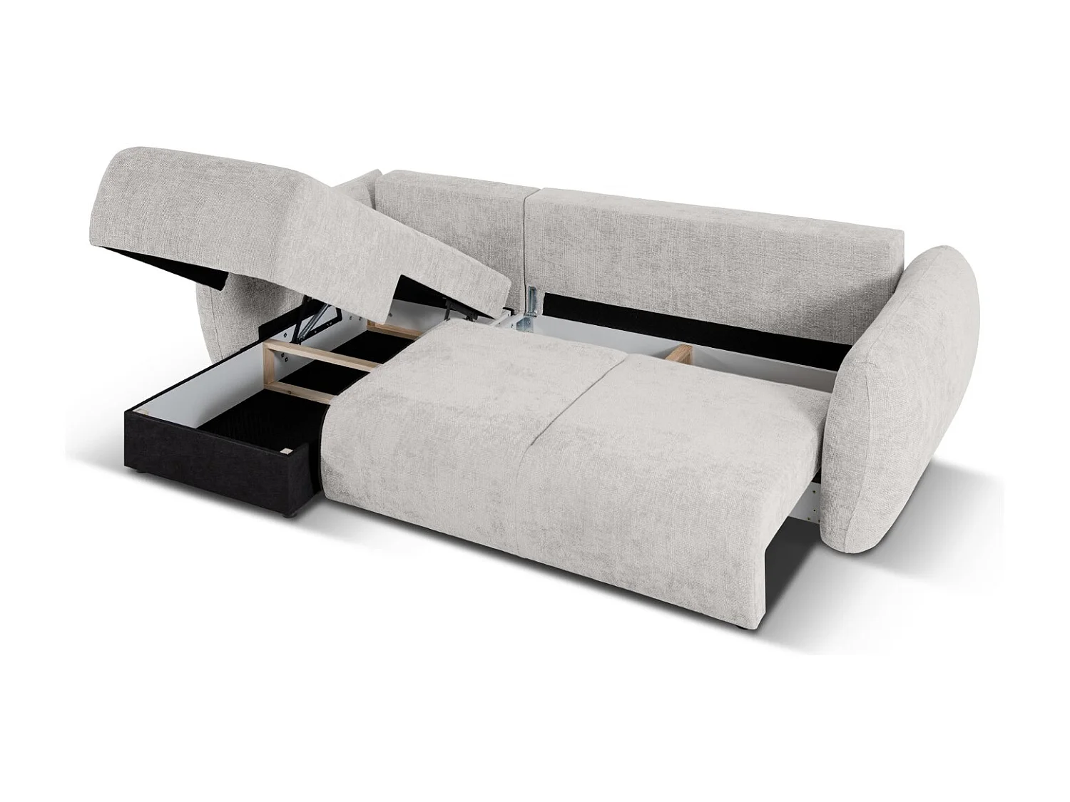 Cosmopolitan Design - Sofá convertível de canto esquerdo com caixa de arrumação "Matera" 4 lugares em tecido chenille cinza claro - 253x173x86cm