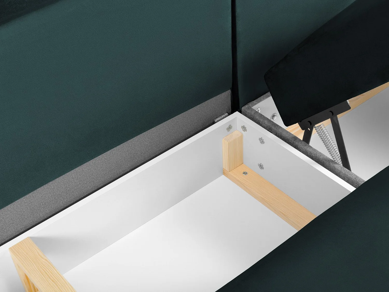 Cosmopolitan Design - 7-Sitzer ausklappbares Panoramasofa mit Bettkasten links "Kyoto" aus Samt petrol - 313x194x88cm