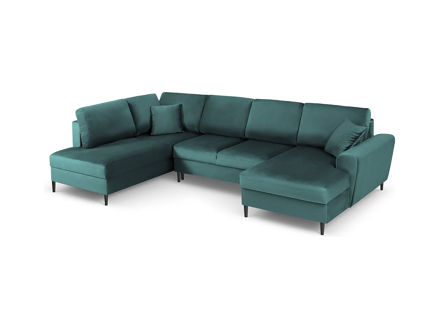 Cosmopolitan Design - Canapé gauche panoramique convertible avec coffre de rangement "Kyoto" 7 places en velours pétrole - 313x194x88cm