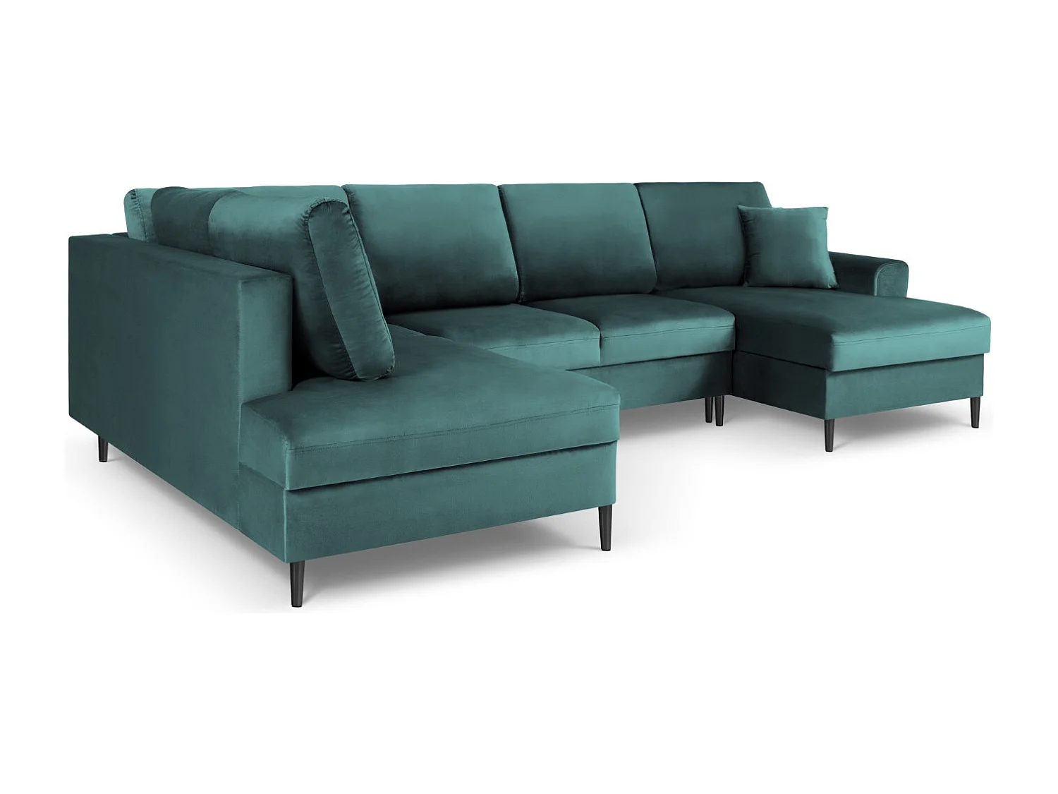 Cosmopolitan Design - Sofá panorâmico convertível esquerdo com caixa de arrumação "Kyoto" 7 lugares em veludo petróleo - 313x194x88cm