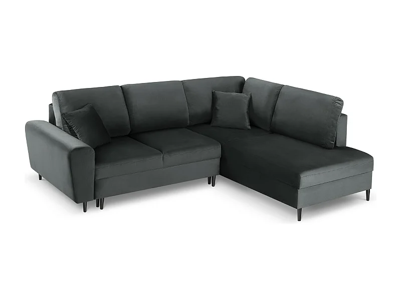 Cosmopolitan Design - Canapé d'angle droit convertible avec coffre de rangement "Kyoto" 5 places en velours gris foncé - 243x194x88cm