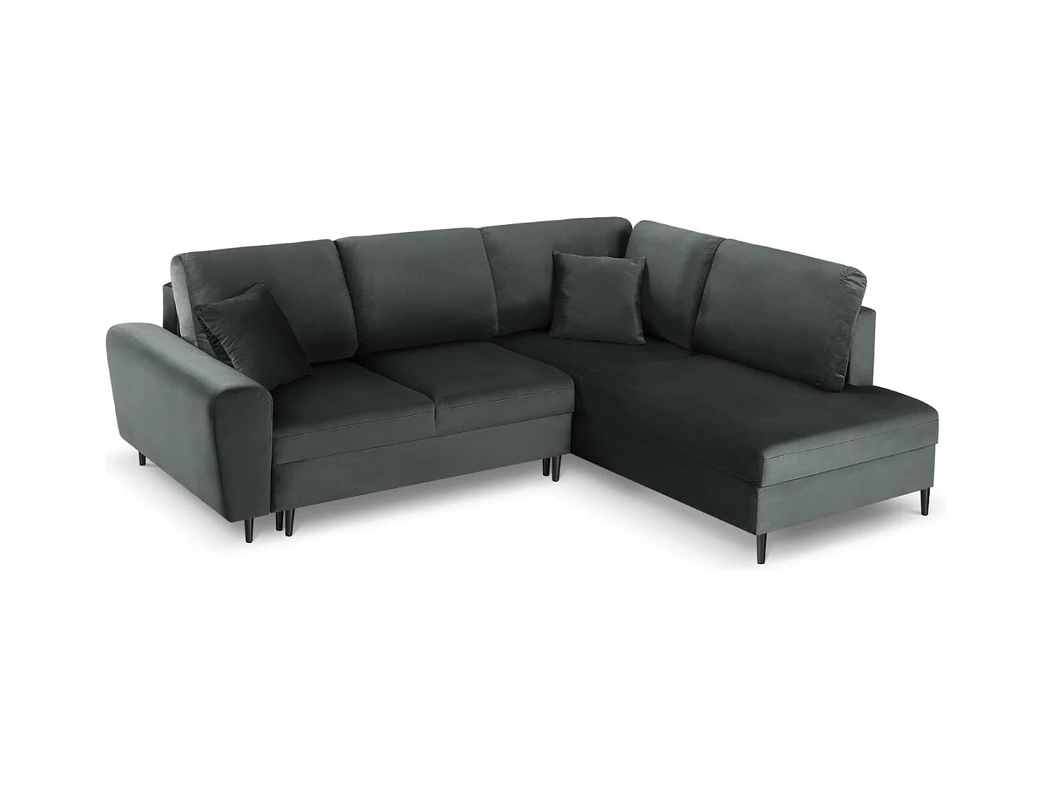 Cosmopolitan Design - Converteerbare hoekbank rechts met opbergdoos "Kyoto" 5 zitplaatsen, Flueel, Donkergrijs - 243x194x88cm