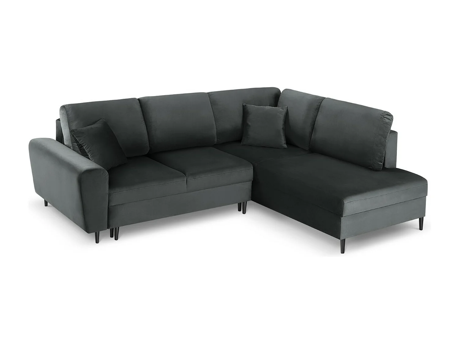 Cosmopolitan Design - Canapé d'angle droit convertible avec coffre de rangement "Kyoto" 5 places en velours gris foncé - 243x194x88cm