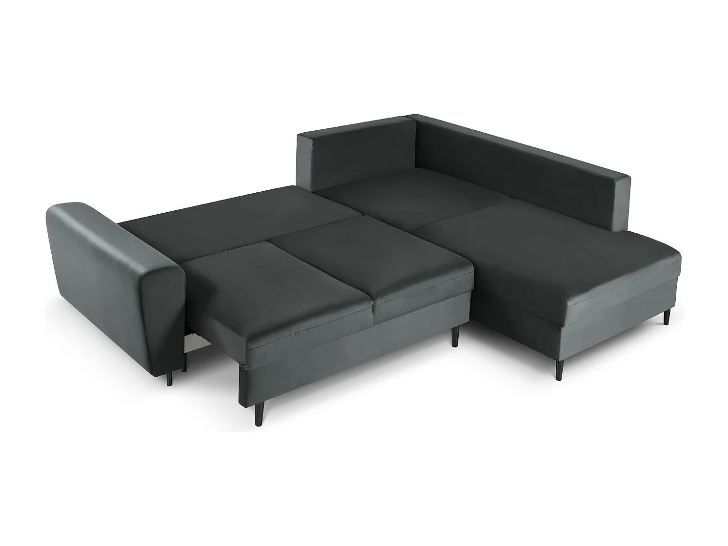 Cosmopolitan Design - Canapé d'angle droit convertible avec coffre de rangement "Kyoto" 5 places en velours gris foncé - 243x194x88cm