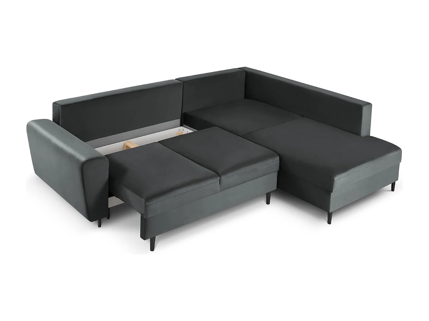 Cosmopolitan Design - Canapé d'angle droit convertible avec coffre de rangement "Kyoto" 5 places en velours gris foncé - 243x194x88cm