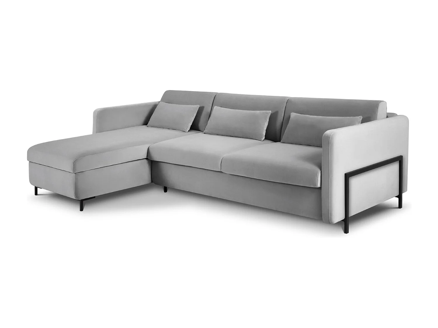 CXL by Christian Lacroix - 5-Sitzer ausklappbares Ecksofa links "Yanis" Sitzer aus Samt grau - 280x170x80cm