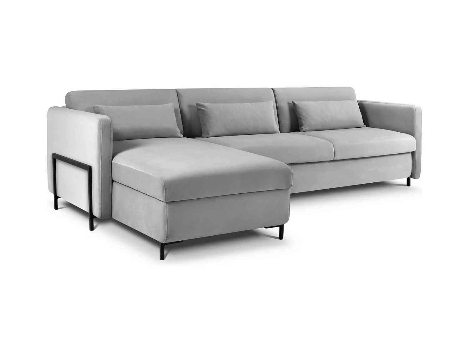 CXL by Christian Lacroix - Canapé d'angle gauche convertible "Yanis" 5 places en velours gris - 280x170x80cm