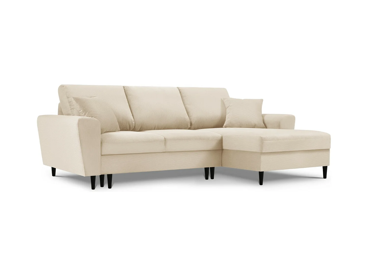 Cosmopolitan Design - Sofá cama esquinero derecho con baúl de almacenaje "Kyoto" 4 plazas de pana beige - 241x145x88cm