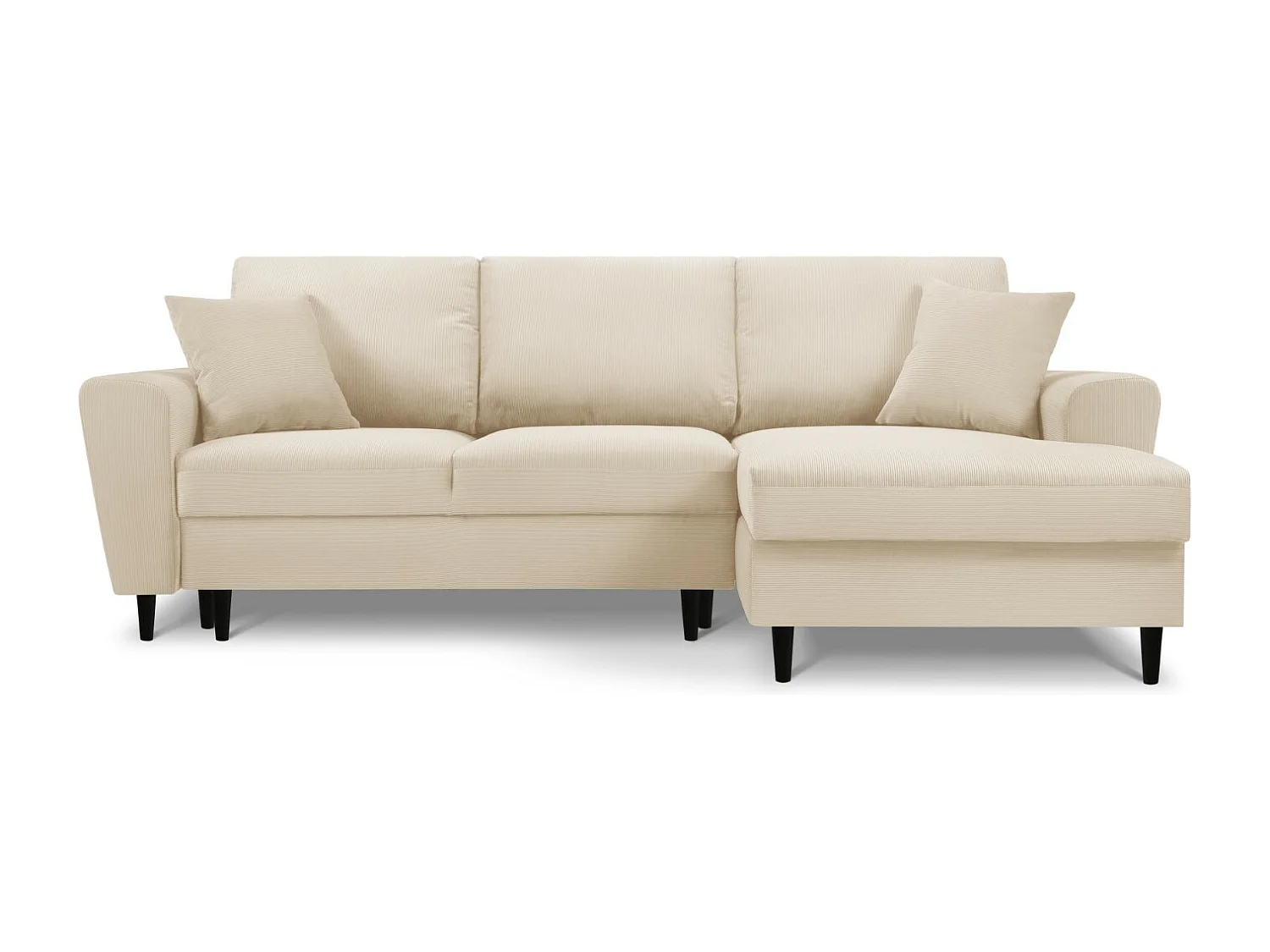 Cosmopolitan Design - Canapé d'angle droit convertible avec coffre de rangement "Kyoto" 4 places en velours côtelé beige - 241x145x88cm