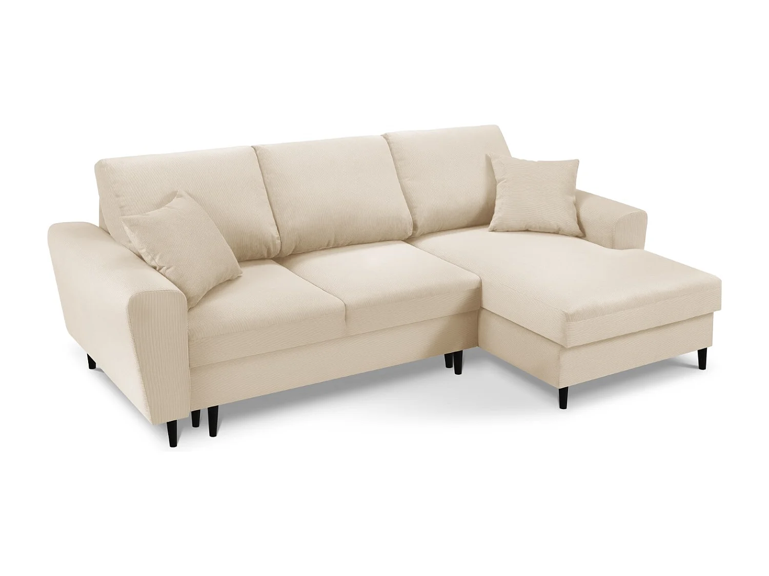 Cosmopolitan Design - Canapé d'angle droit convertible avec coffre de rangement "Kyoto" 4 places en velours côtelé beige - 241x145x88cm