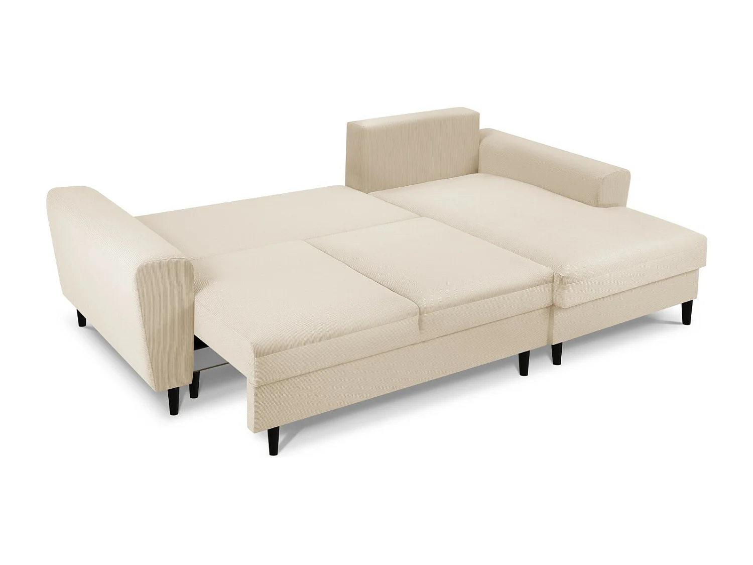 Cosmopolitan Design - Canapé d'angle droit convertible avec coffre de rangement "Kyoto" 4 places en velours côtelé beige - 241x145x88cm