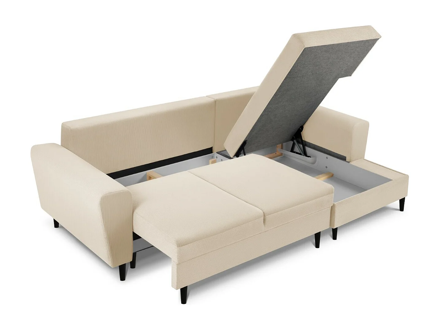 Cosmopolitan Design - Canapé d'angle droit convertible avec coffre de rangement "Kyoto" 4 places en velours côtelé beige - 241x145x88cm